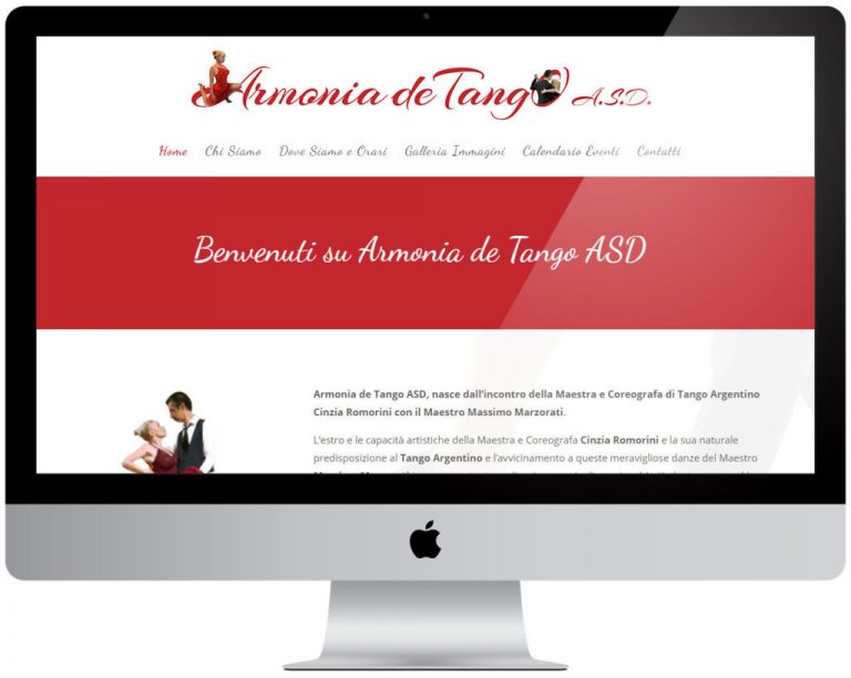 Screenshot del sito web Armoniadetangoasd realizzato da Neweb Studio