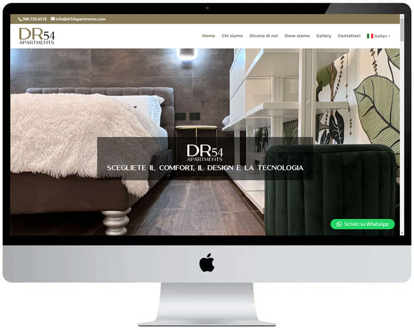 Screenshot del sito web Dr54apartments realizzato da Neweb Studio