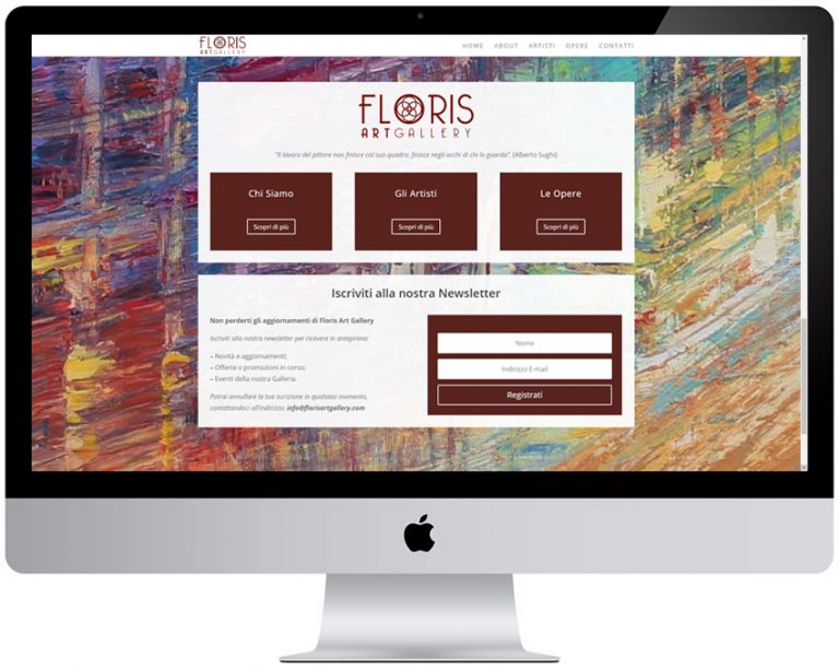 Screenshot del sito web Florisartgallery realizzato da Neweb Studio