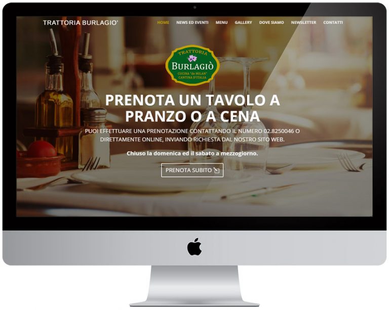 Screenshot del sito web Trattoria Burlagio Rozzano realizzato da Neweb Studio