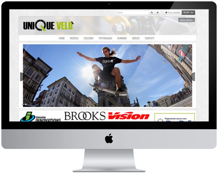 Screenshot del sito web Uniquevelo realizzato da Neweb Studio