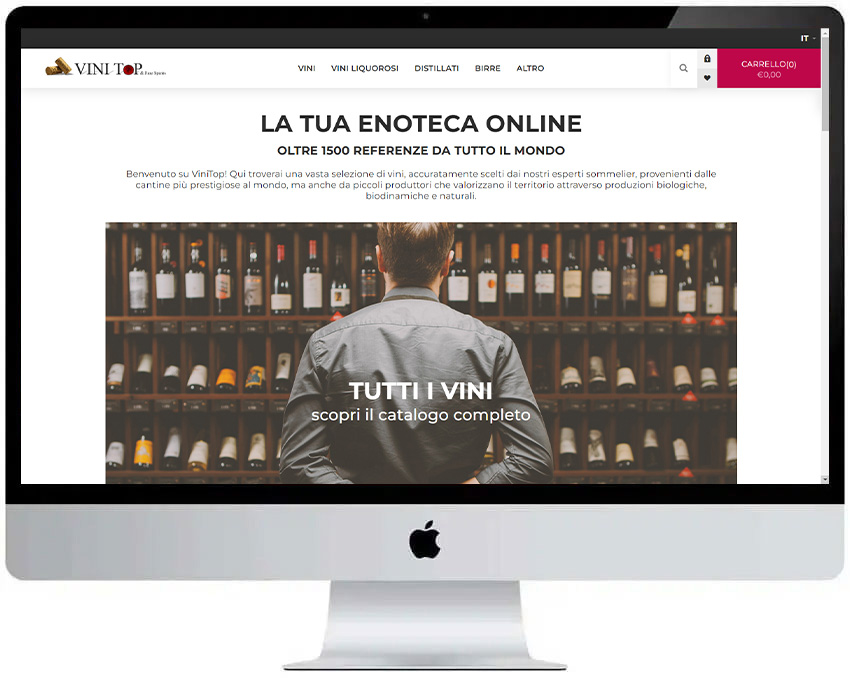 Screenshot del sito web Vinitop realizzato da Neweb Studio